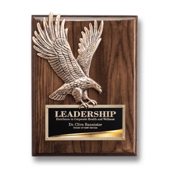 Custom Walnut Plaque with Antique Bronze Eagle Casting for employee recognition