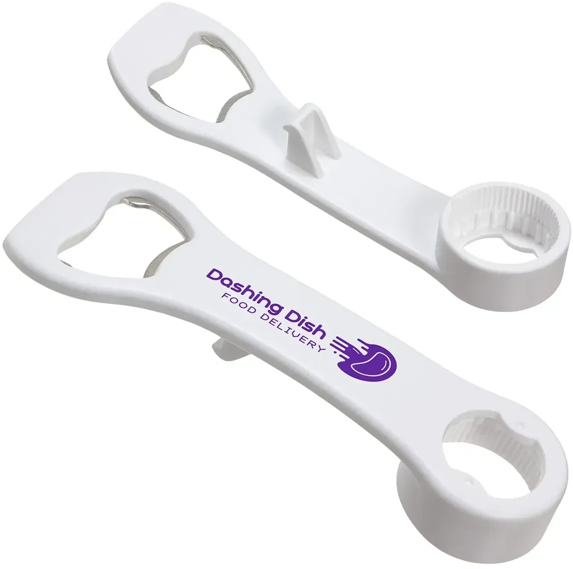 Detail of the custom Sure Grip 4-in-1 opener tackling bottle caps, branded promotional kitchen tool