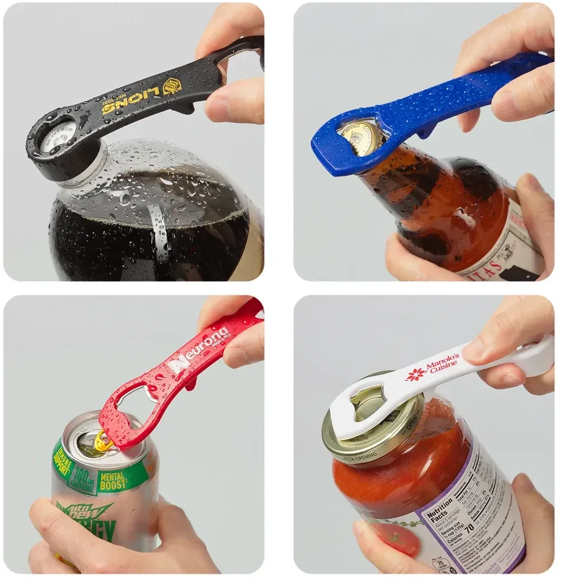 Back view of the promotional Sure Grip 4-in-1 jar and bottle opener with custom logo space