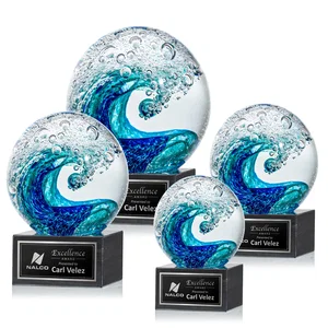 Turquoise and Sapphire Glass Sphere Award With a Wave