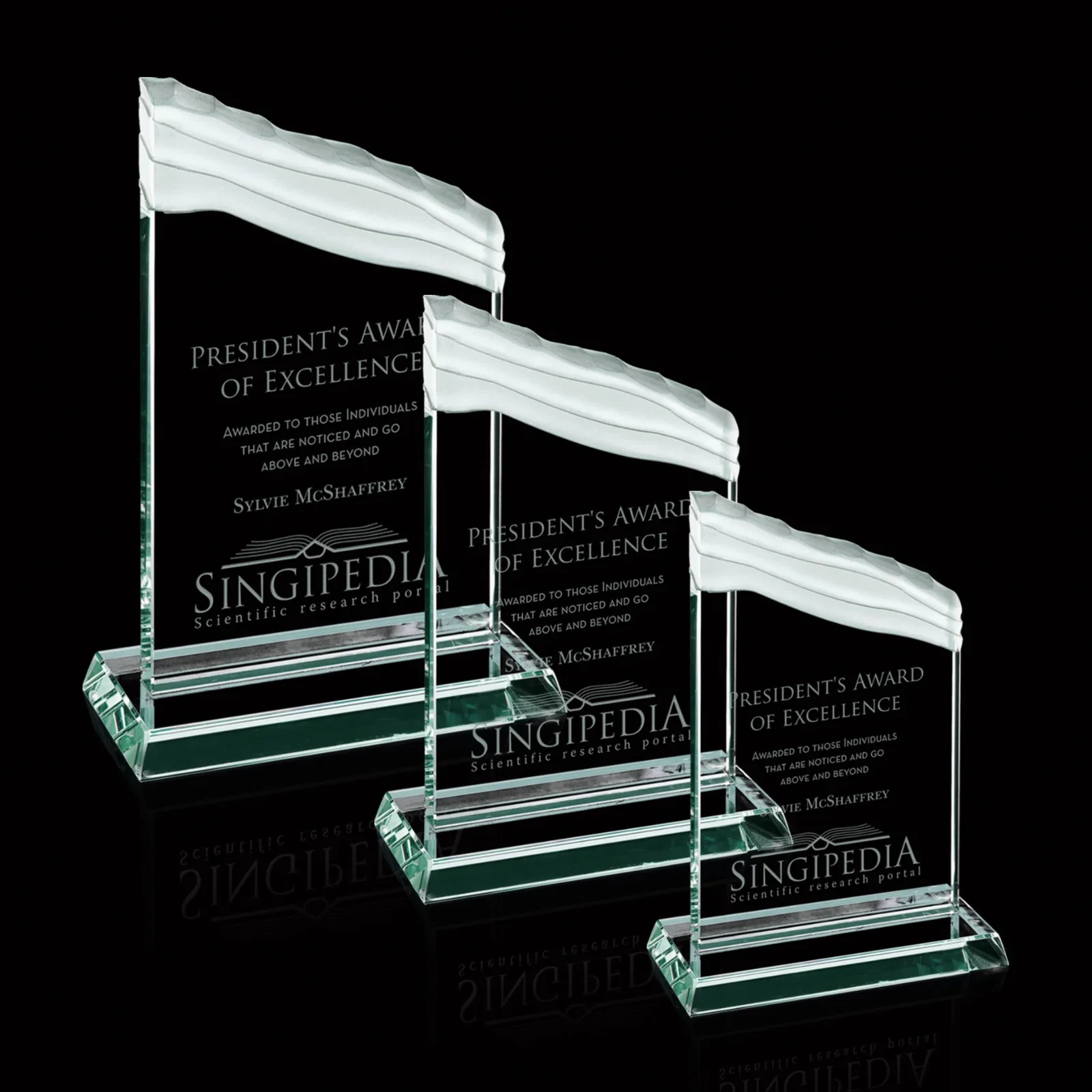 Custom Jade Glass Monolith Award - Sutherland for employee recognition