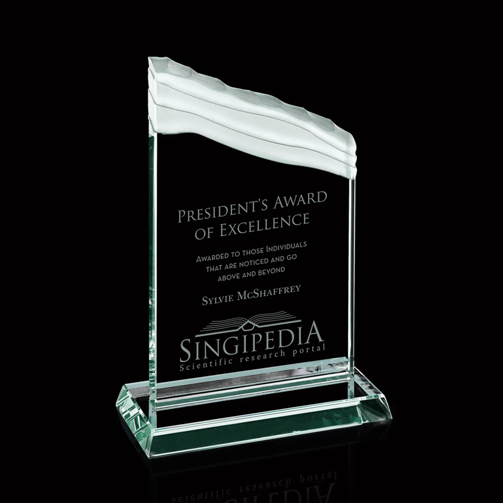 Custom Jade Glass Monolith Award - Sutherland for corporate award ceremonies