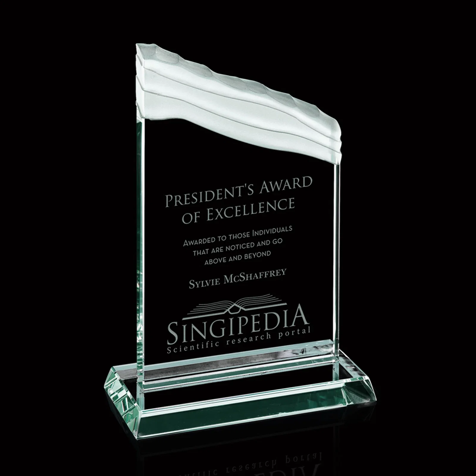 Custom Jade Glass Monolith Award - Sutherland for service anniversary gifts