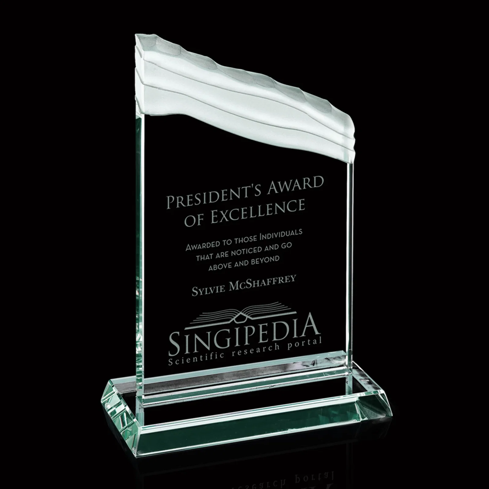 Custom Jade Glass Monolith Award - Sutherland for sales achievement awards