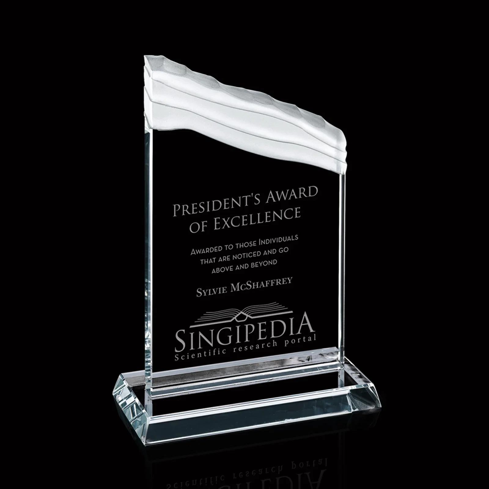 Custom Starfire Crystal Ribbon Award, Chipped Upper Edge, 4x8 to 6x12 In, awards for corporate award ceremonies