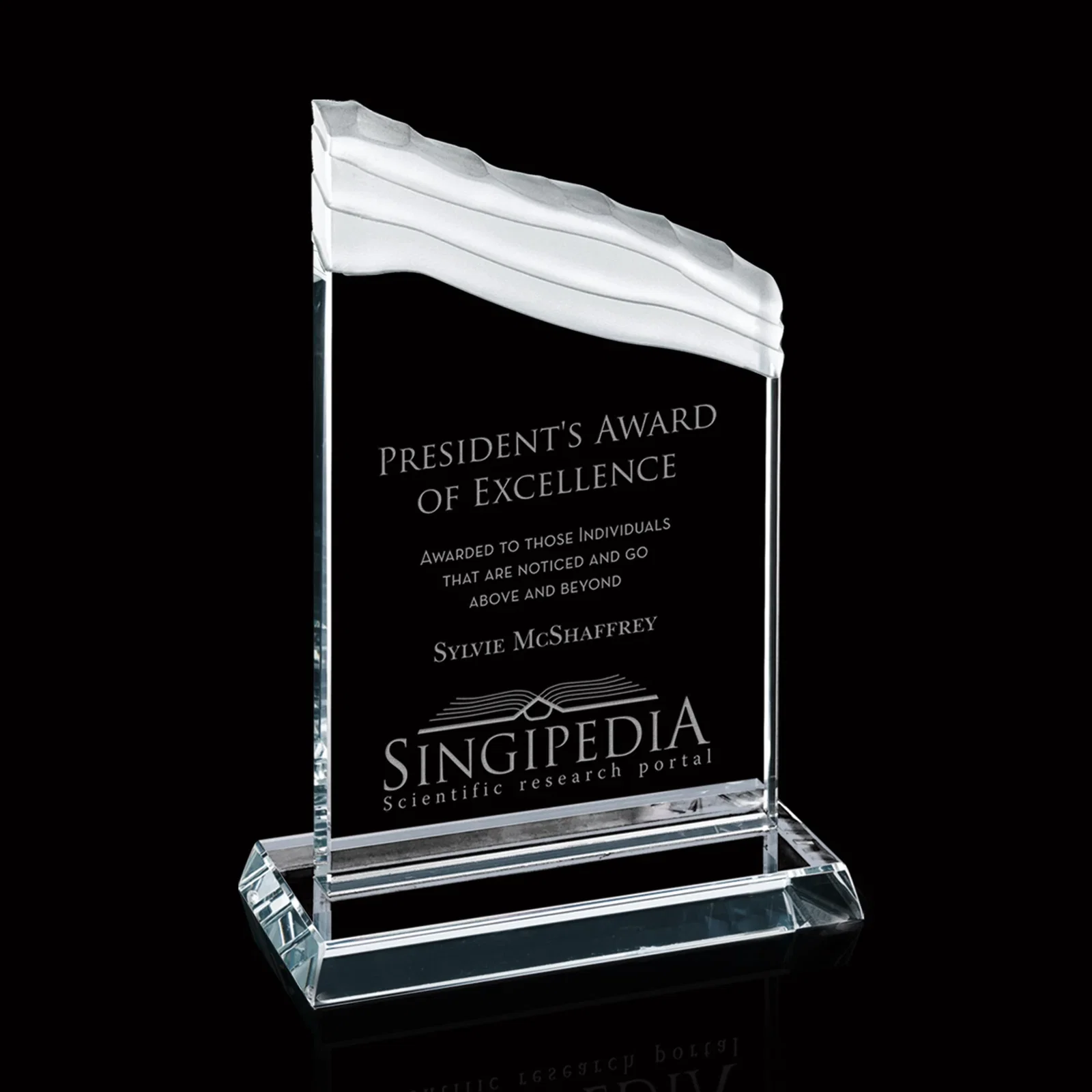 Custom Starfire Crystal Ribbon Award, Chipped Upper Edge, 4x8 to 6x12 In, awards for service anniversary gifts