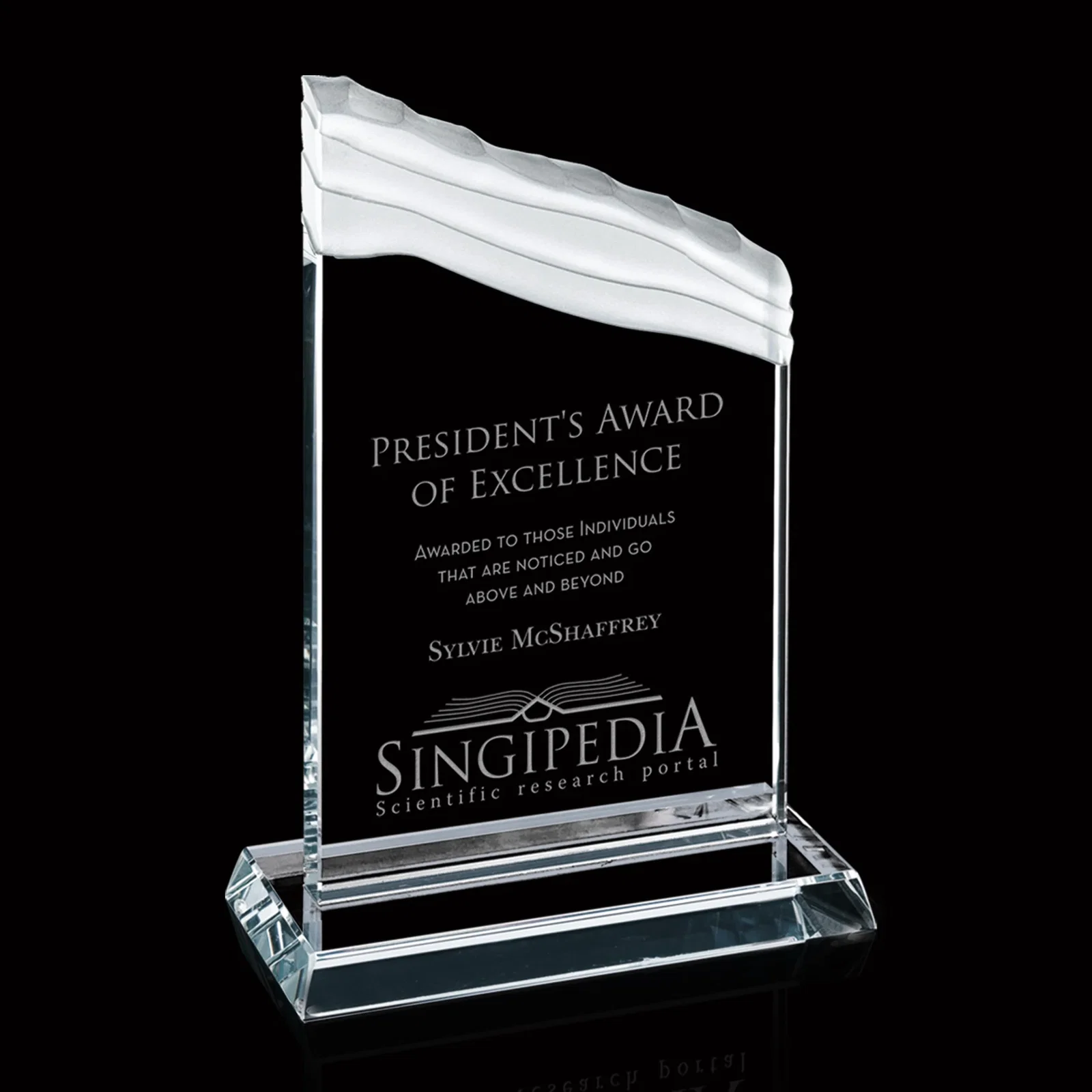 Custom Starfire Crystal Ribbon Award, Chipped Upper Edge, 4x8 to 6x12 In, awards for sales achievement awards