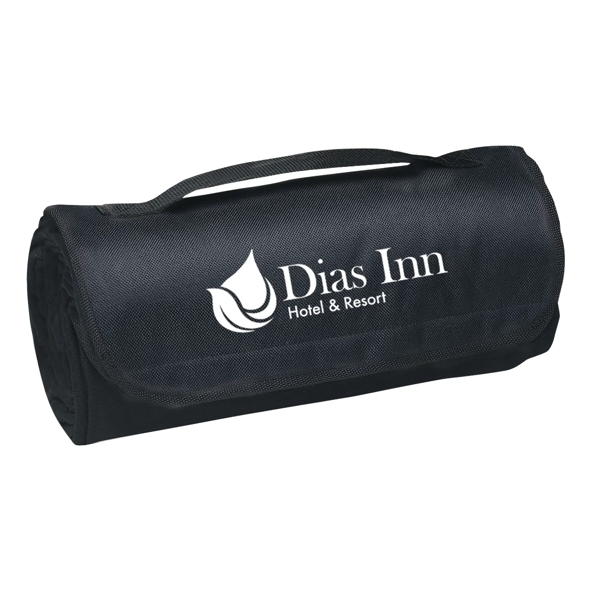 Sweatshirt-material blanket rolled into a twelve-inch bundle