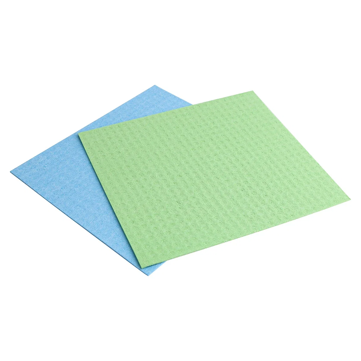 Two Swedish All-Natural Dishcloths in blue and green draped diagonally, showing the assorted color options