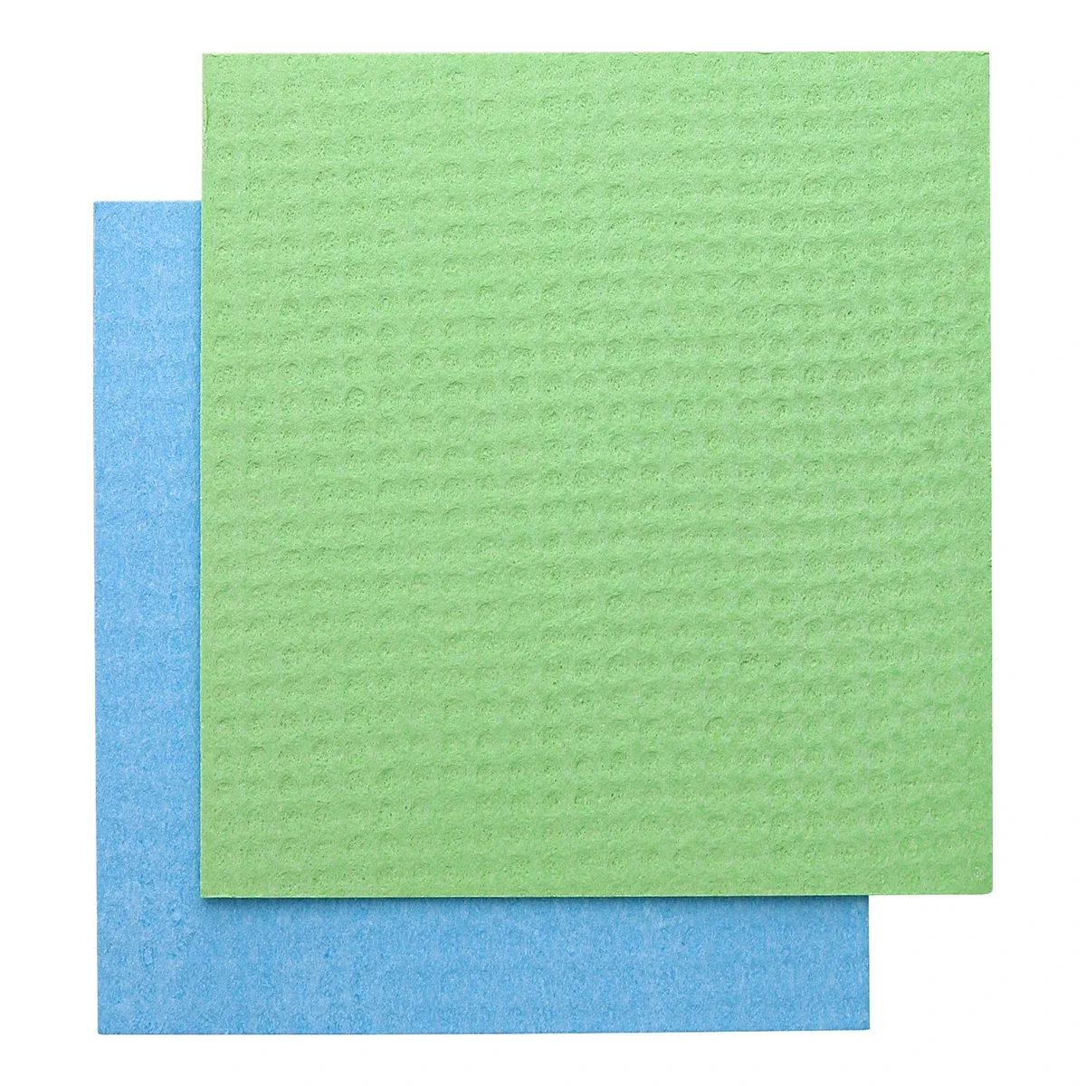 Overhead flat-lay of the Swedish All-Natural Dishcloths' waffle-textured blue and green sheets
