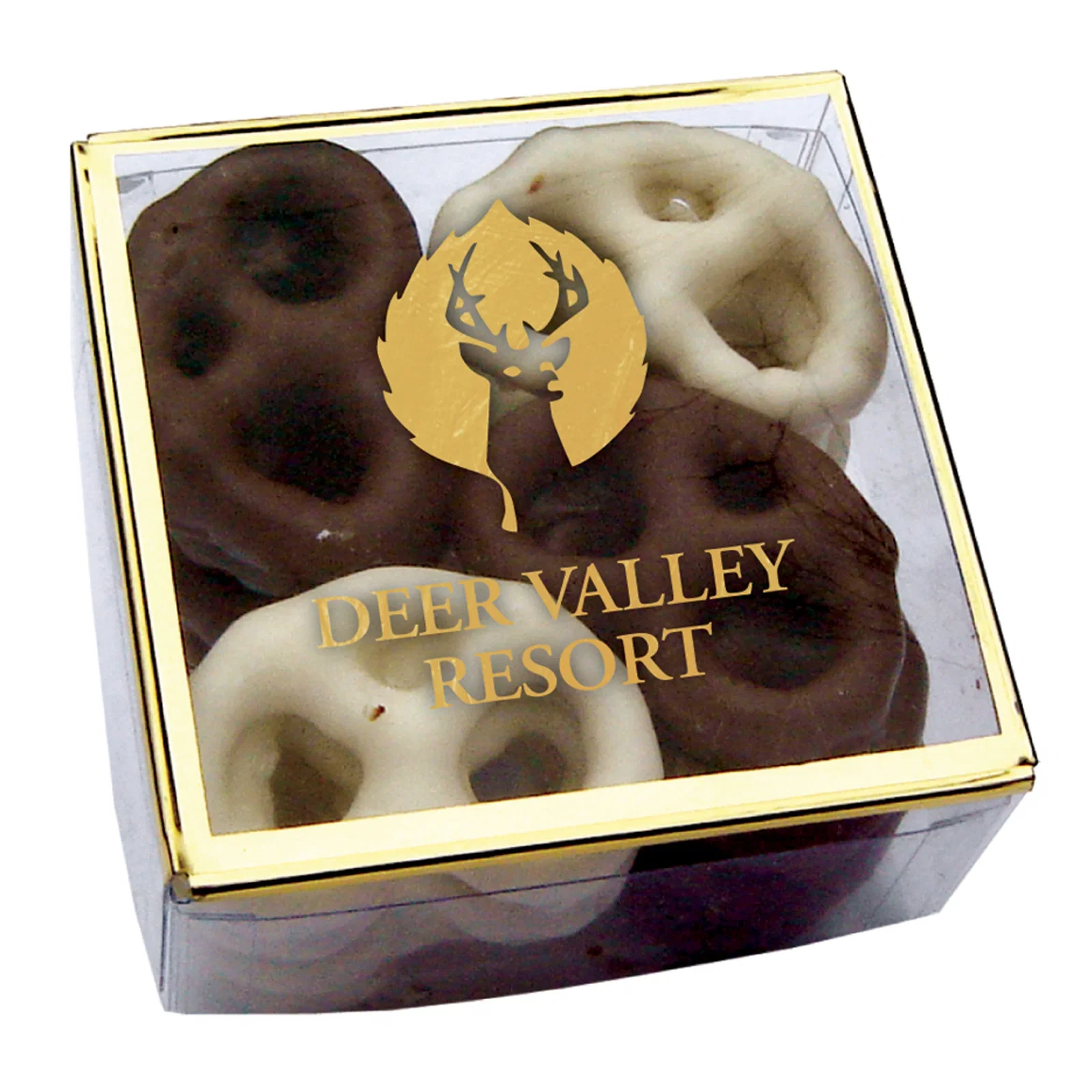 Lid detail on the compact treat box, ready to personalize