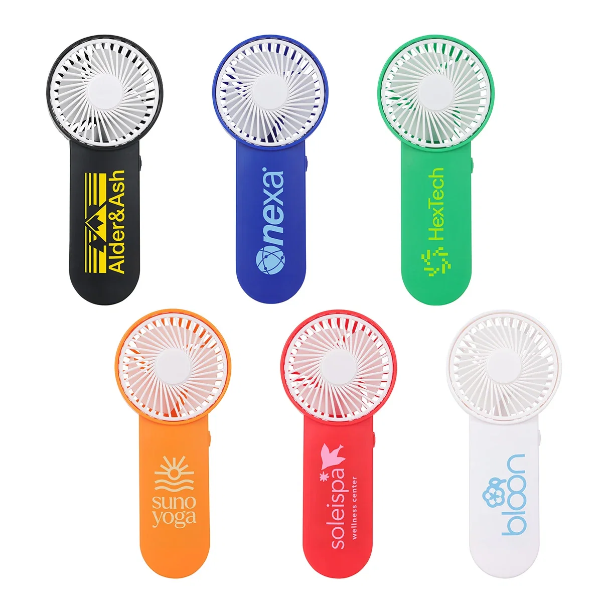 Swirl portable battery-operated handheld fan with single-speed on/off button