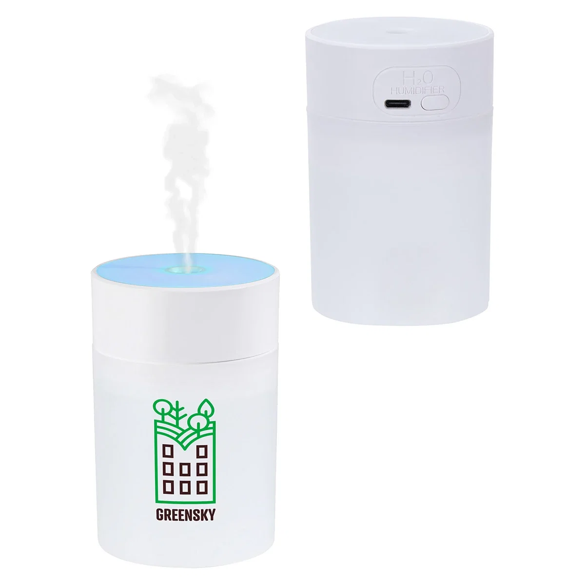 Custom Swirl Portable Humidifier with Light, front view of the branded desktop humidifier