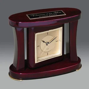 Rosewood Swivel Desk Clock on Curved Pillars
