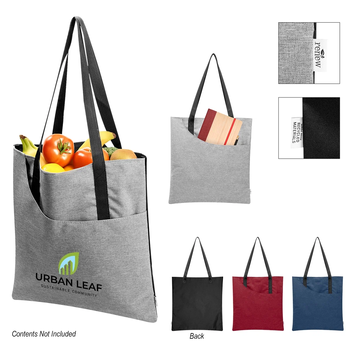 Heather gray tote made from recycled rPET, 14 inches wide