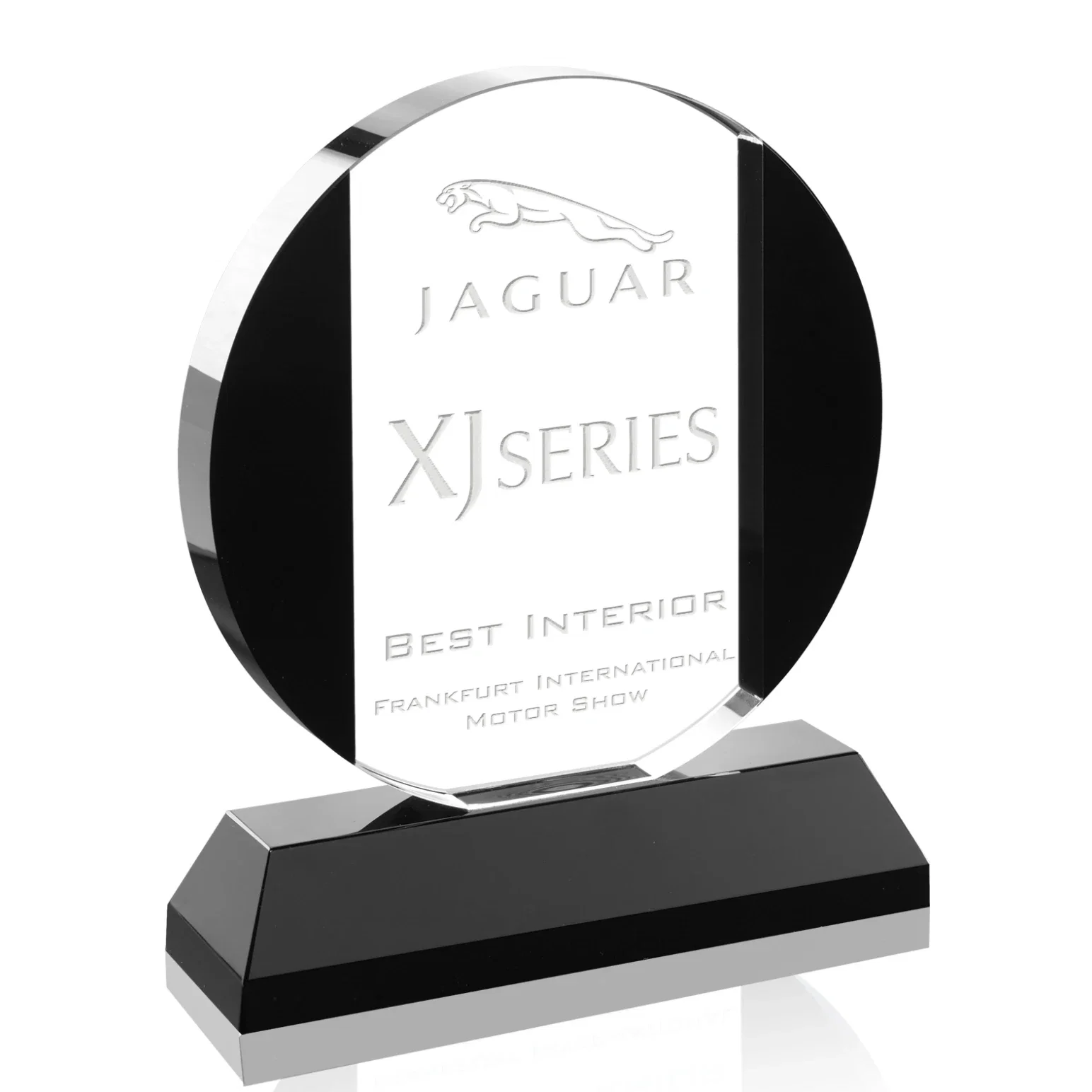 Custom Optical Crystal Round Award, Black Sides Fused to a Clear Center for employee recognition