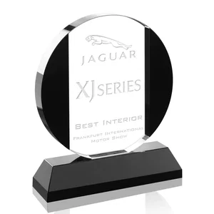 Optical Crystal Round Award, Black Sides Fused to a Clear Center