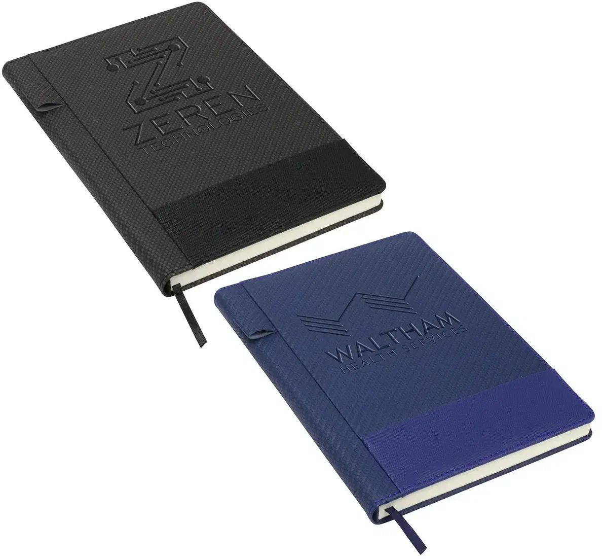 Symposium dual-textured journal with custom logo, promotional hardcover journal front view