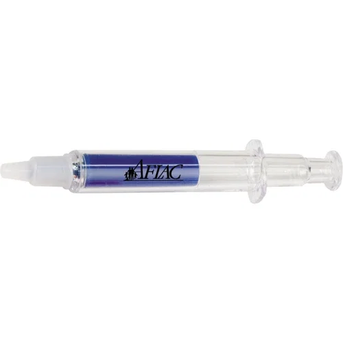 Syringe-Shaped Highlighter with removable cap removed, showing chisel tip