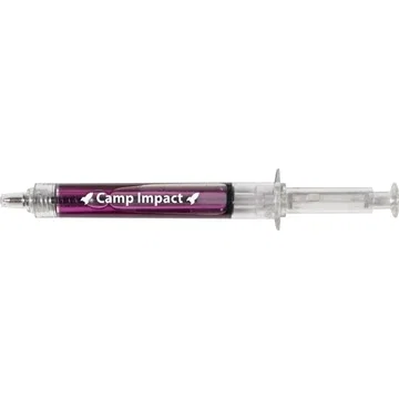 Syringe-Shaped Pen in alternate liquid color, medical-themed promotional pen