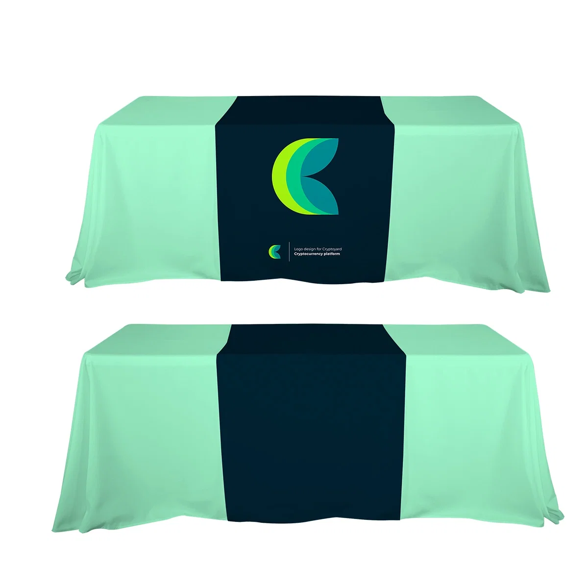 Fabric runner draped down the front of a display table