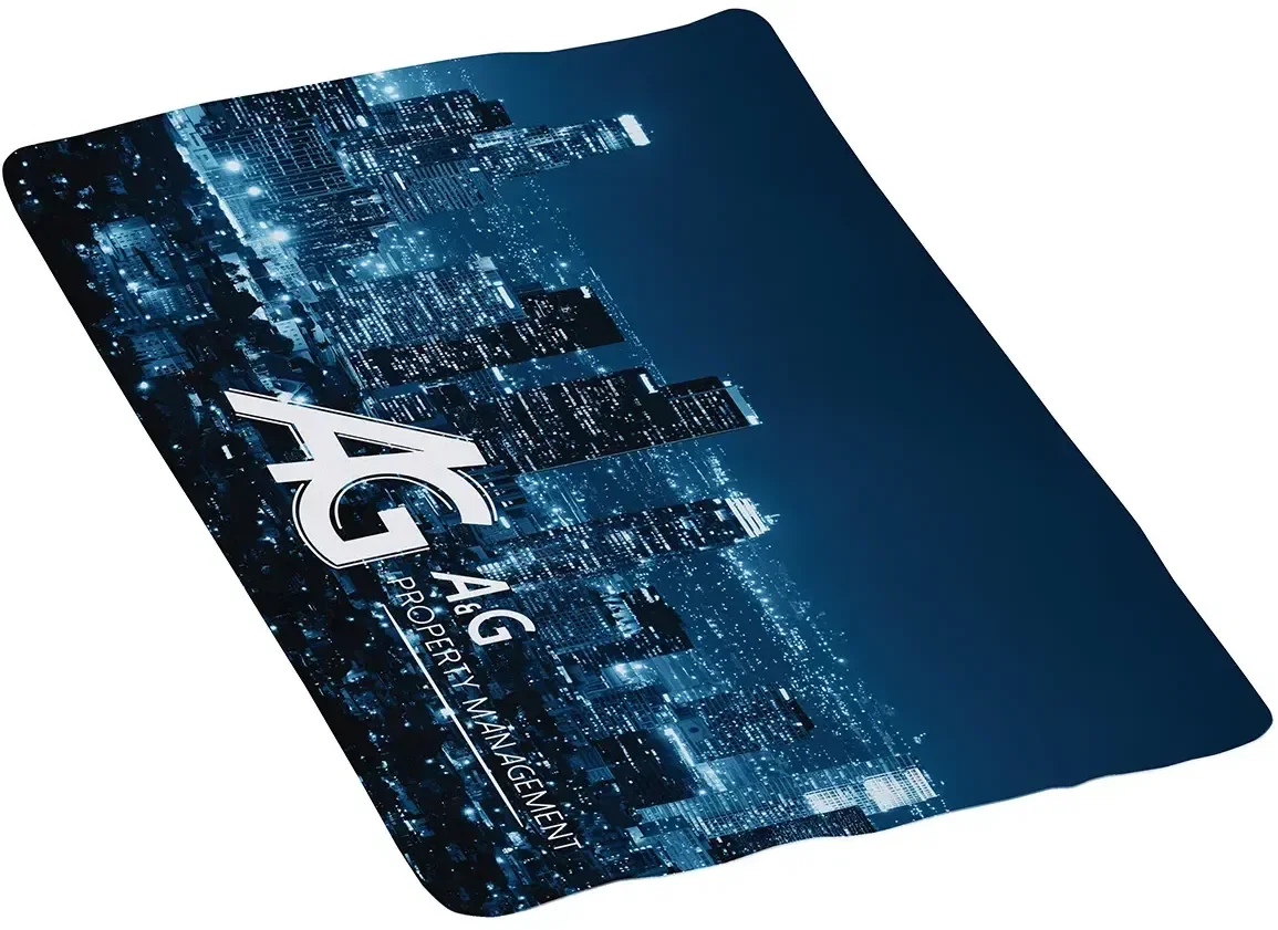 Tablet Dye-Sub custom microfiber cloth with full-bleed branded design, promotional screen cleaner, front view