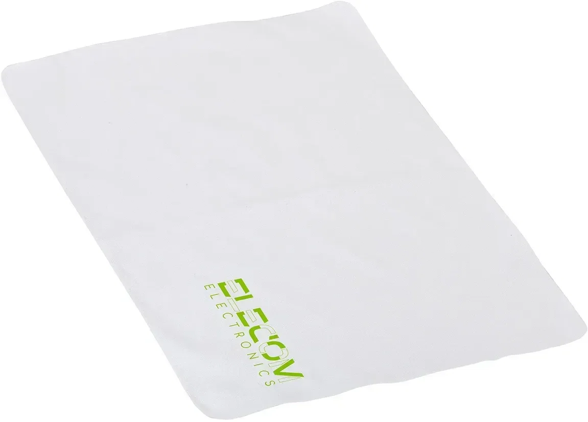 Branded Tablet heavyweight cloth close-up of the microfiber weave and imprint, custom promotional cloth