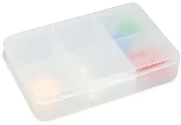 Tablet Tote Pill Box. Six-compartment polypropylene pill box organizer for travel and tackle storage, view 3