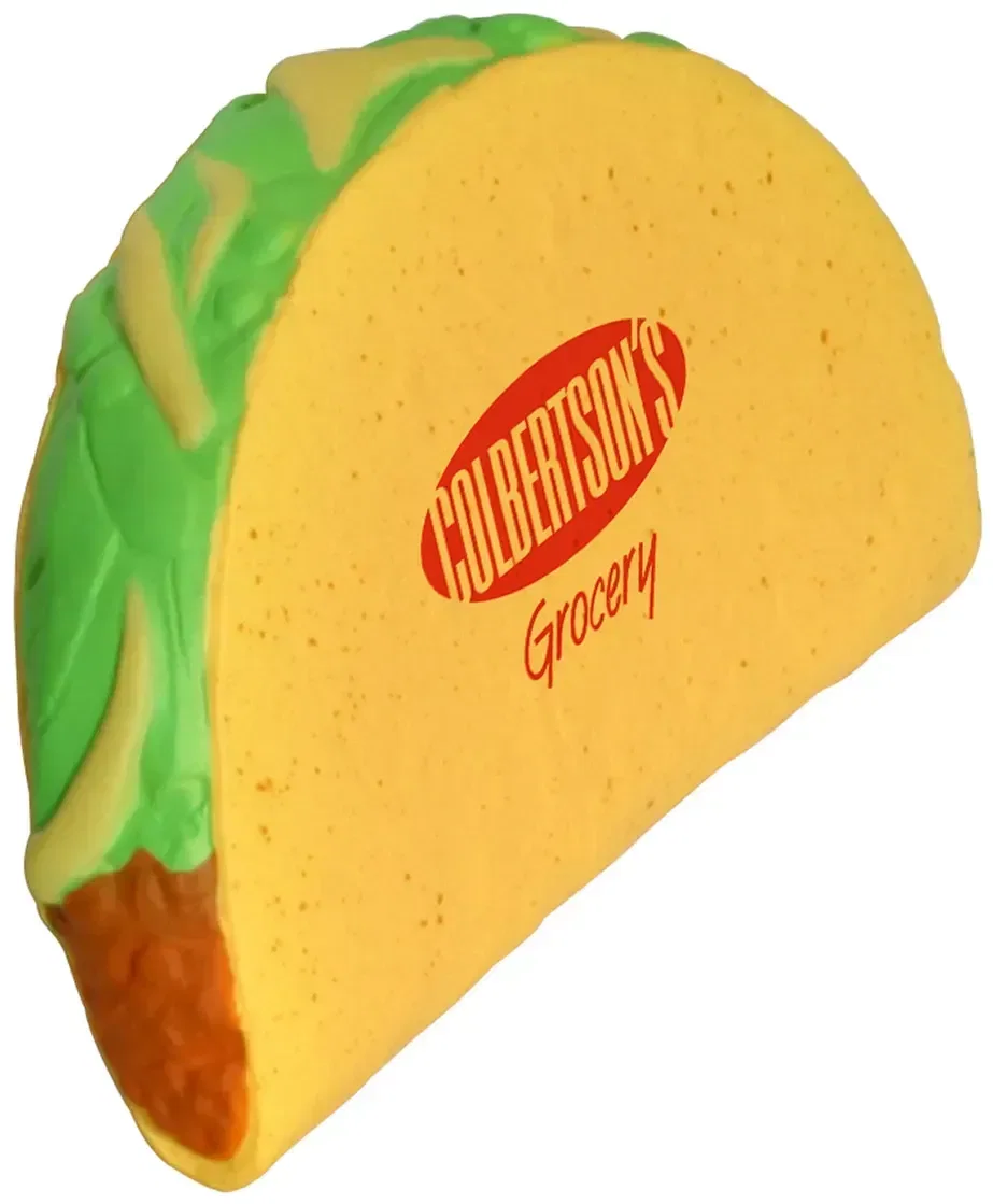 Folded taco custom stress reliever, branded promotional squeeze toy for restaurant logo giveaways