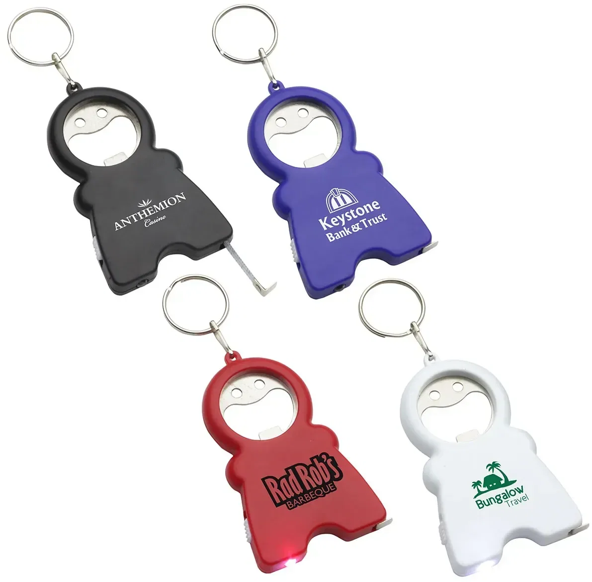 Tag Along custom LED keychain multi-tool with branded logo, front view
