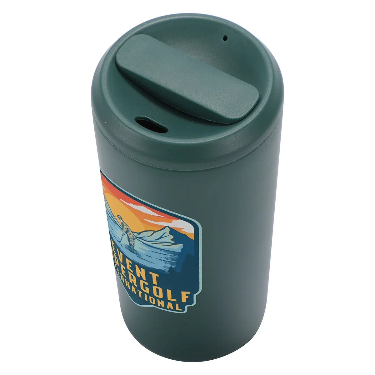 Angled view of the custom Talia 16 oz insulated tumbler