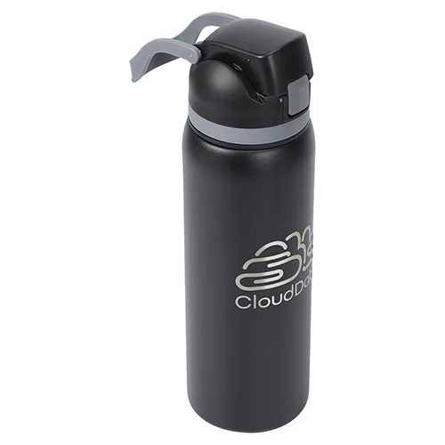 Custom branded Talus 27 oz dual-drink insulated bottle, front view of promotional water bottle