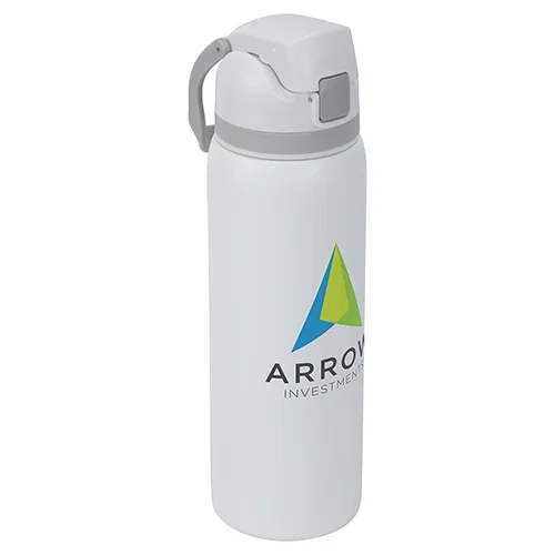 Talus 27 oz bottle in open-sip mode, custom branded promotional dual-drink insulated water bottle