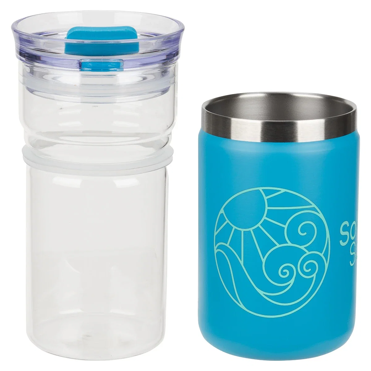 Side profile of the promotional Tamari 12 oz Glass Tumbler and Cooler