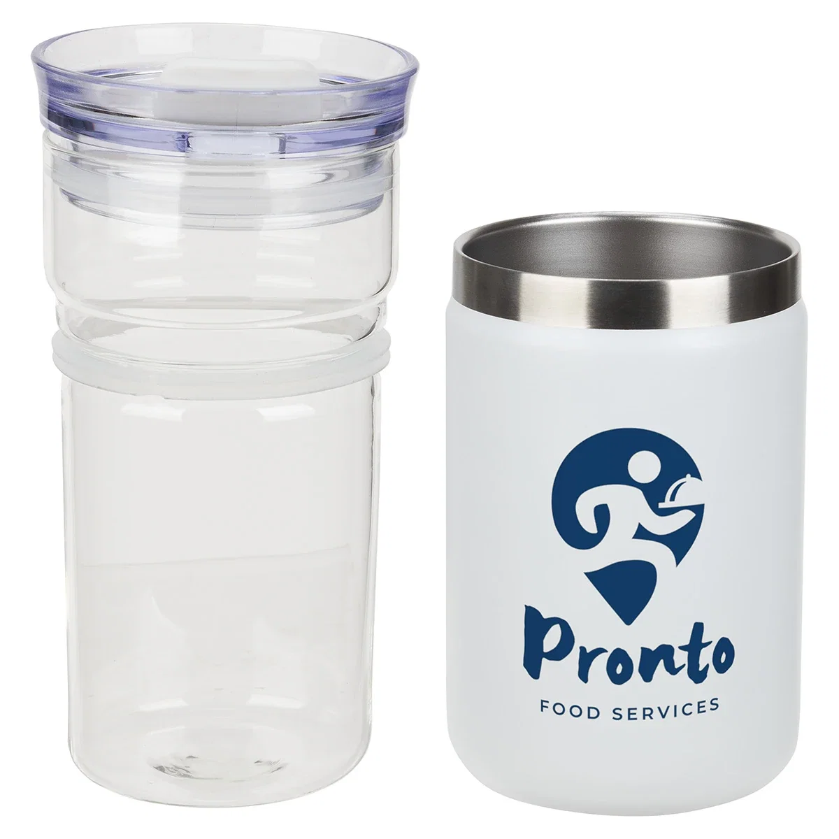 Branded Tamari Glass Tumbler in use on a table, promotional drinkware lifestyle shot