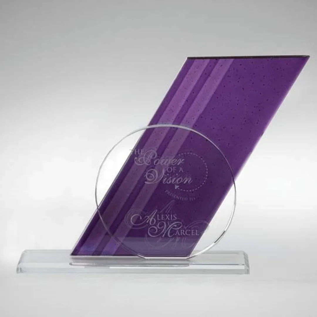 Custom Half-Inch Fused Irid Art Glass and Starfire Crystal Geometric Award for sales achievement awards