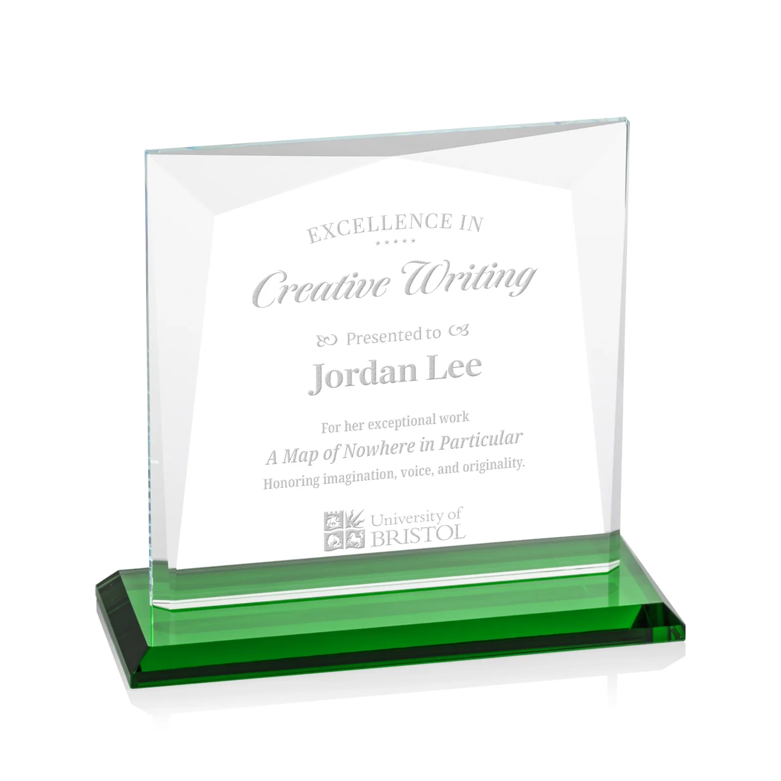 Custom Starfire Crystal Square Award with All-Around Beveled Frame, awards for volunteer appreciation