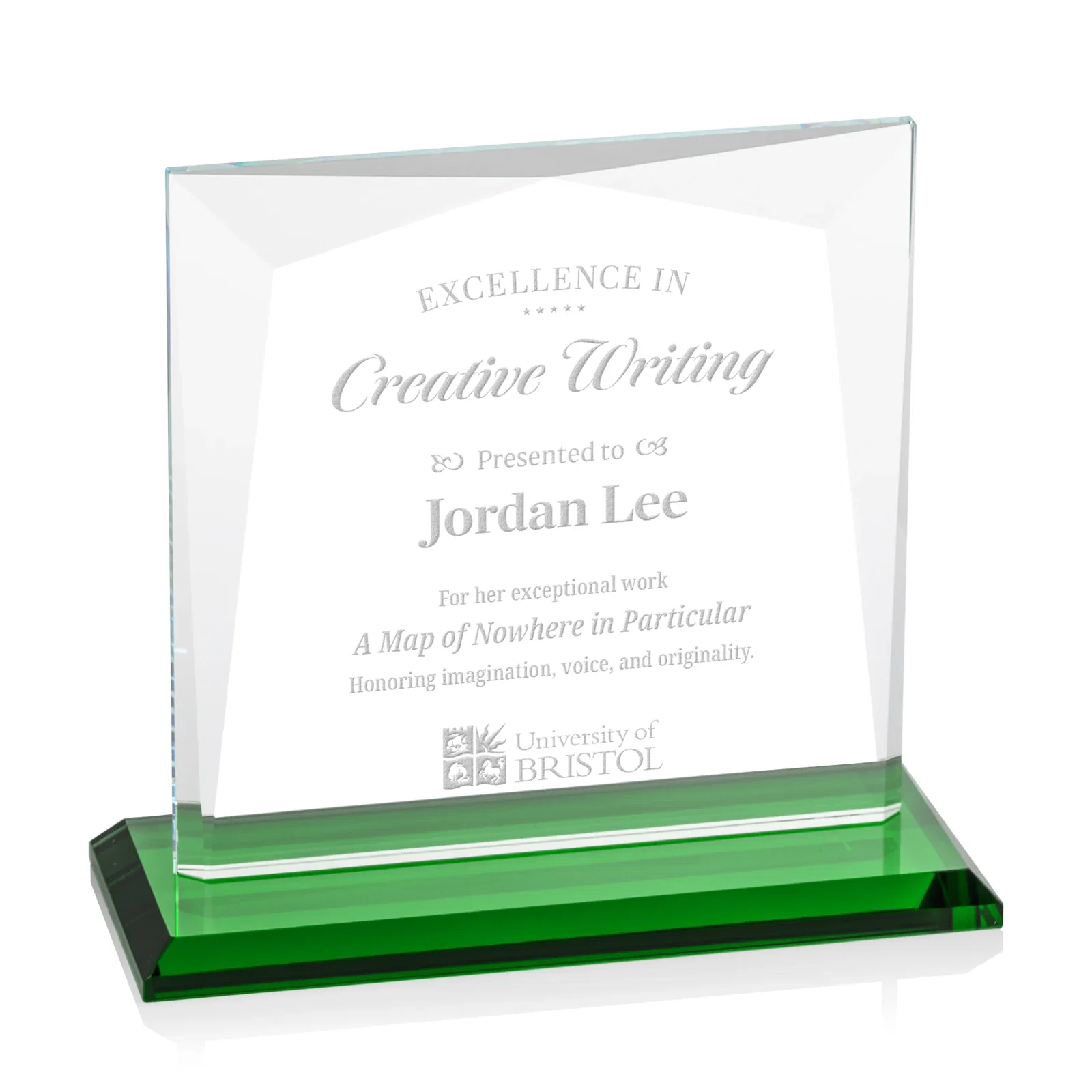 Custom Starfire Crystal Square Award with All-Around Beveled Frame, awards for company anniversary events