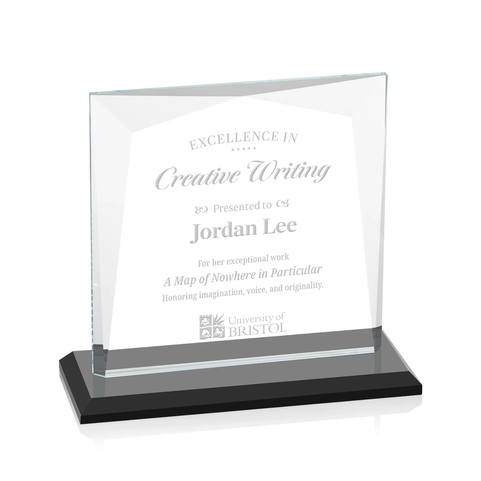 Personalized Starfire Crystal Square Award with All-Around Beveled Frame, awards for corporate award ceremonies