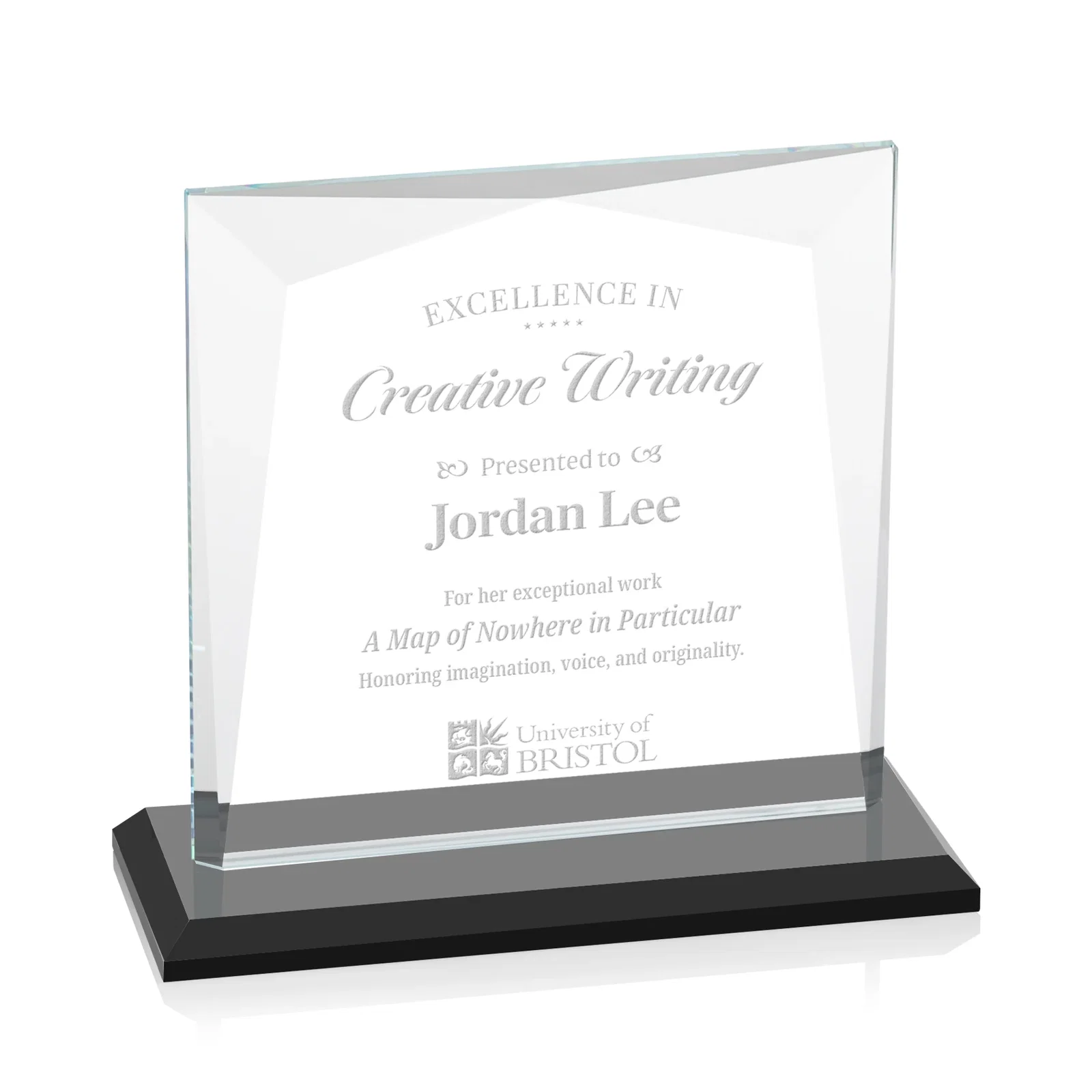 Personalized Starfire Crystal Square Award with All-Around Beveled Frame, awards for service anniversary gifts