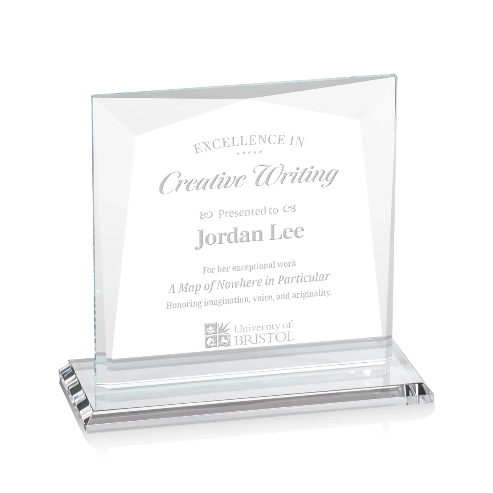 Custom Starfire Crystal Square Award with All-Around Beveled Frame, awards for corporate award ceremonies