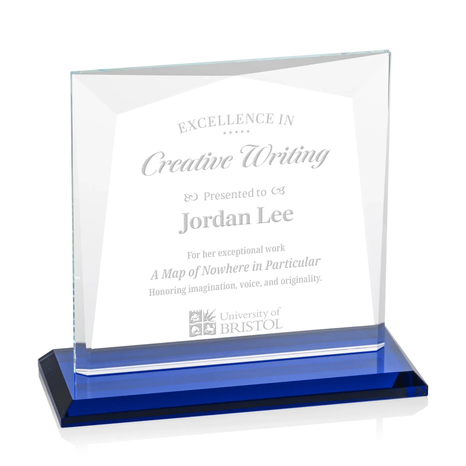 Personalized Starfire Crystal Square Award with All-Around Beveled Frame, awards for graduation ceremonies