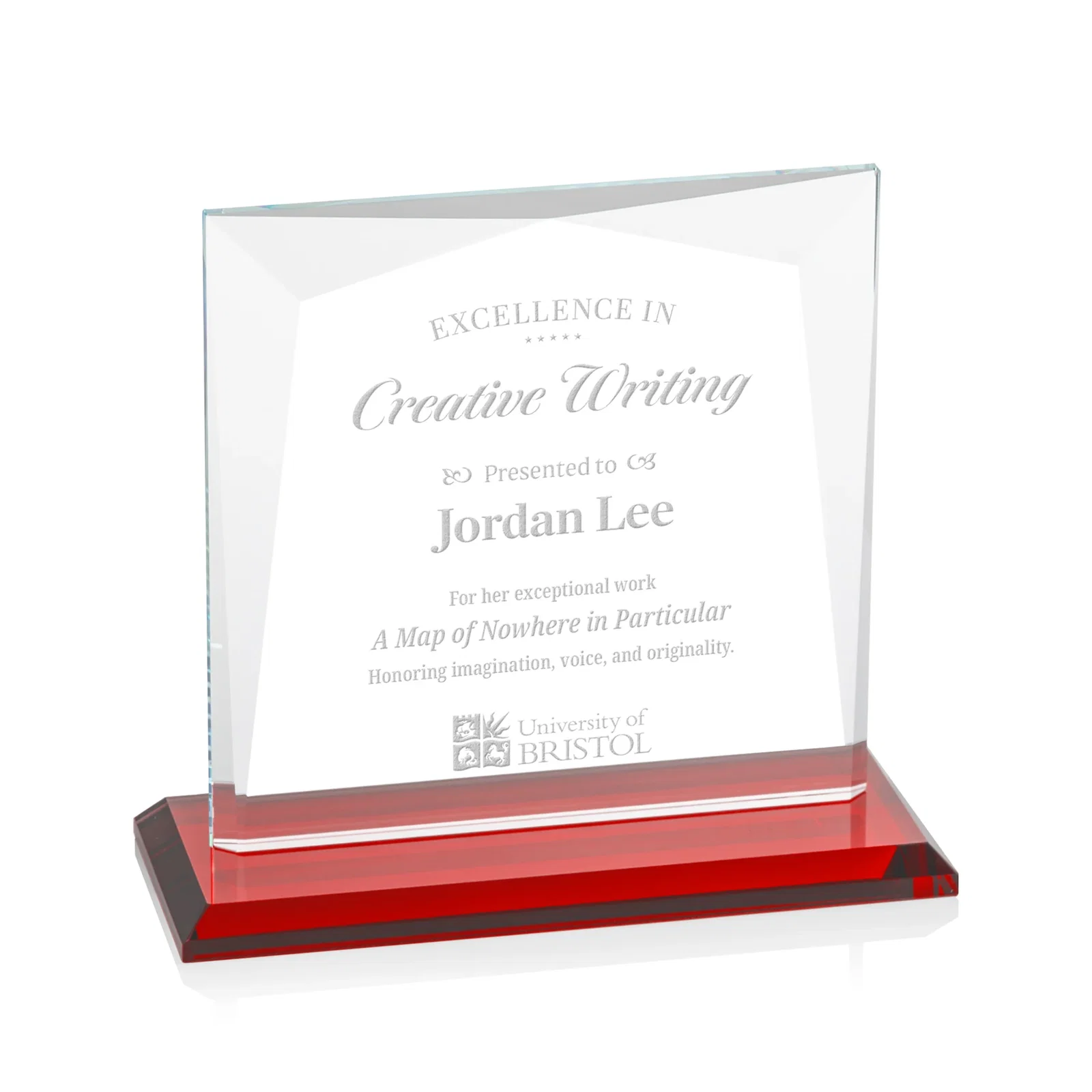 Personalized Starfire Crystal Square Award with All-Around Beveled Frame, awards for volunteer appreciation