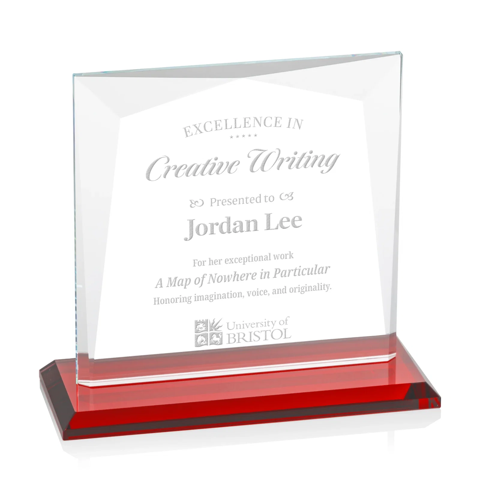 Personalized Starfire Crystal Square Award with All-Around Beveled Frame, awards for company anniversary events
