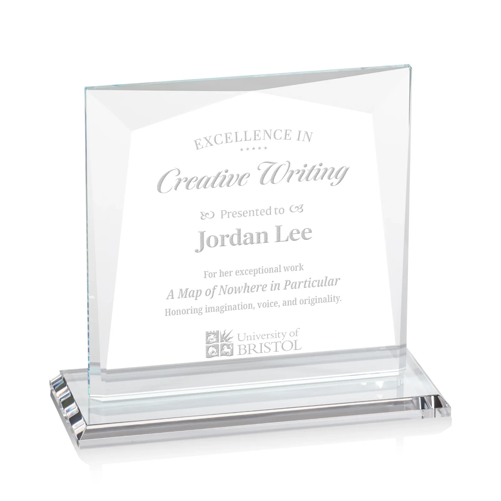 Custom Starfire Crystal Square Award with All-Around Beveled Frame, awards for service anniversary gifts