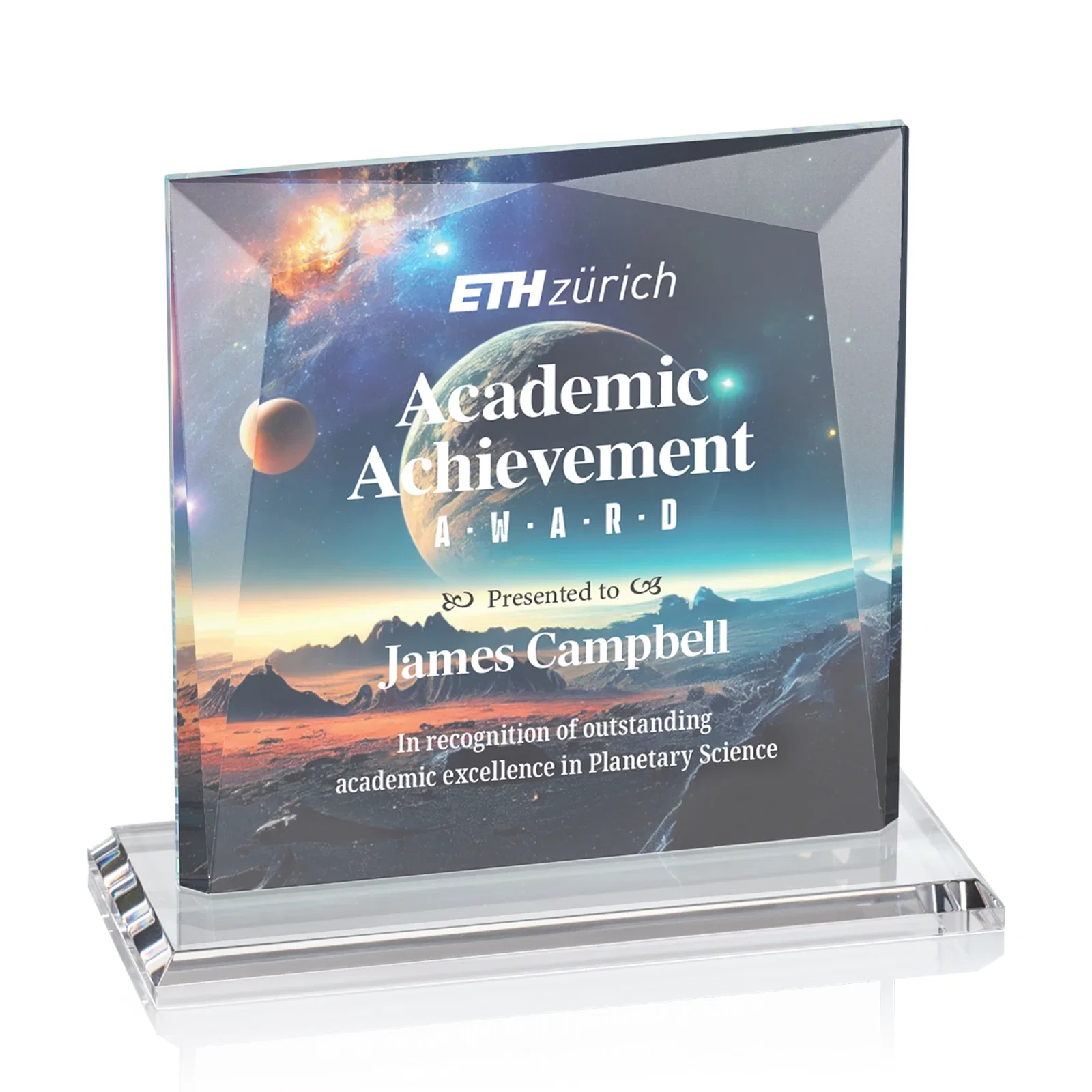 Promotional Starfire Crystal Square Award with All-Around Beveled Frame, awards for company anniversary events