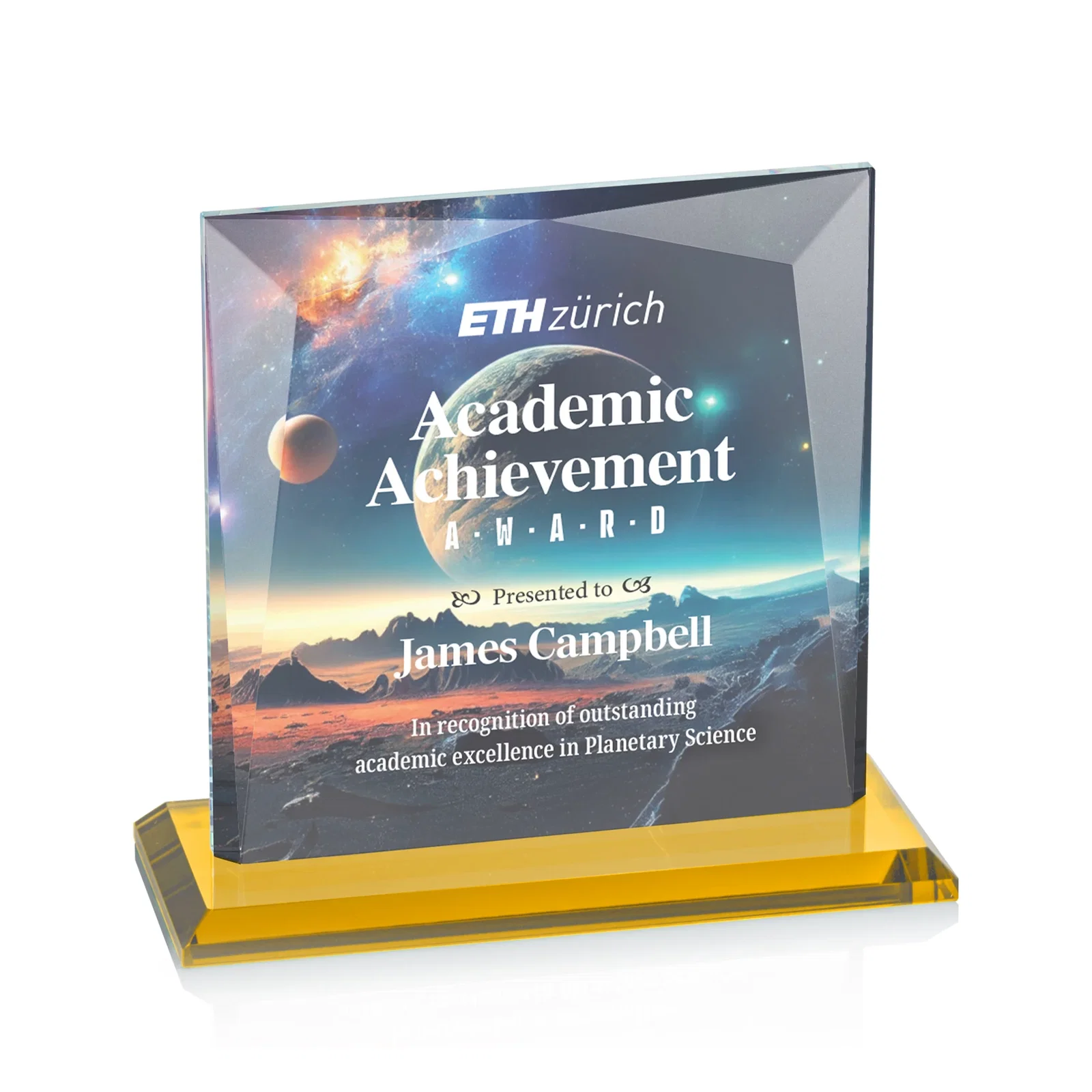 Branded Starfire Crystal Square Award with All-Around Beveled Frame, awards for corporate award ceremonies
