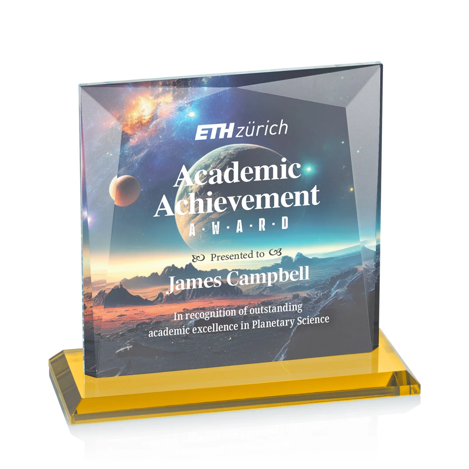 Branded Starfire Crystal Square Award with All-Around Beveled Frame, awards for service anniversary gifts