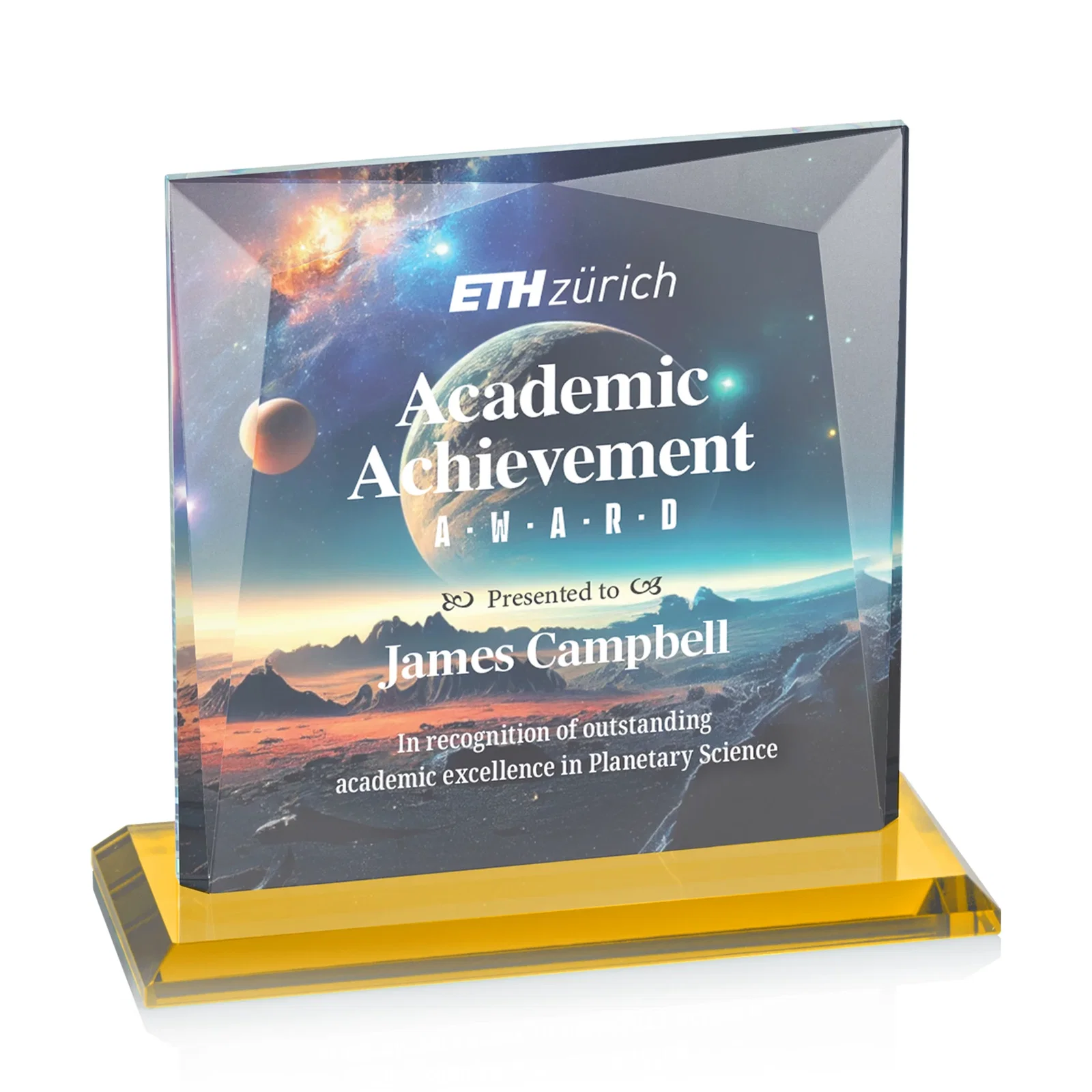 Branded Starfire Crystal Square Award with All-Around Beveled Frame, awards for sales achievement awards