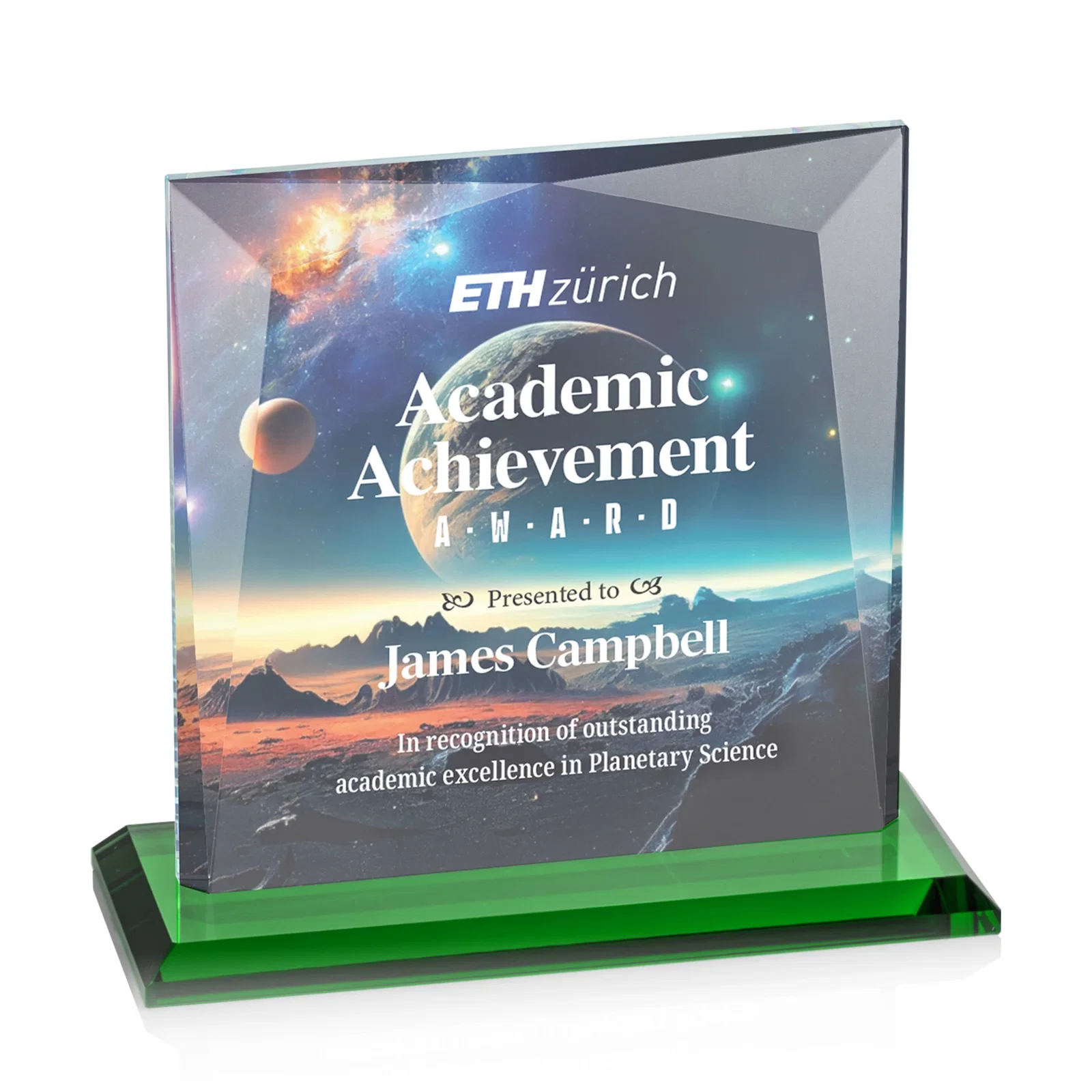 Branded Starfire Crystal Square Award with All-Around Beveled Frame, awards for graduation ceremonies